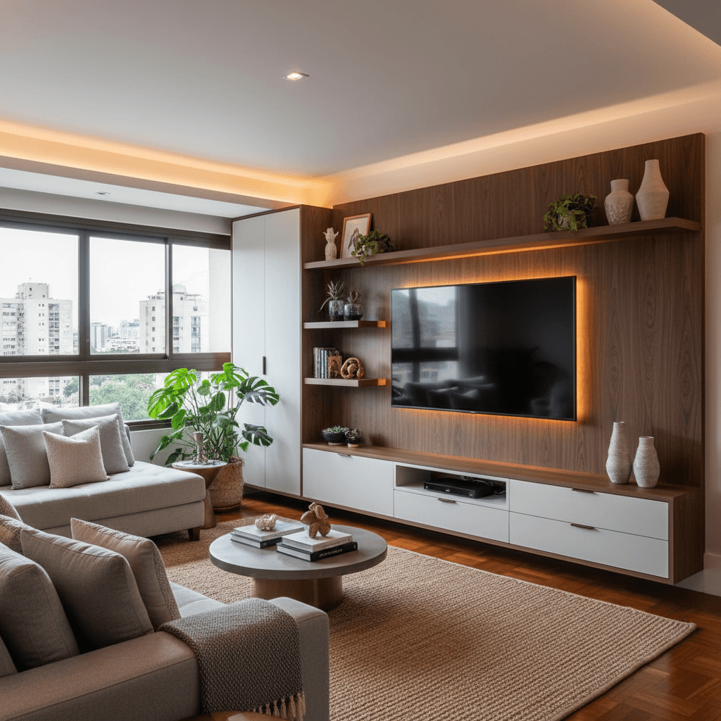 Painel de TV planejado: medidas, fiação embutida e materiais.