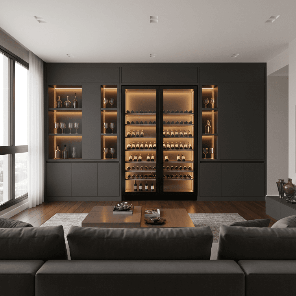 Adega climatizada planejada: integrada ao móvel ou independente.